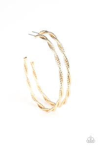 Totally Throttled Gold Hoop Earring~Paparazzi Acessories