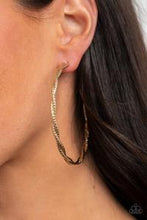 Load image into Gallery viewer, Totally Throttled Gold Hoop Earring~Paparazzi Acessories
